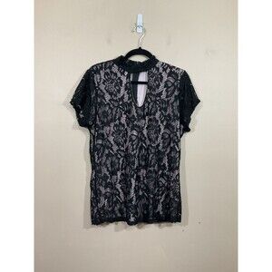 VTG Womens Lace Overlay Shirt 1X Black Goth Witchy Whimsigoth Y2K Romantic Fairy